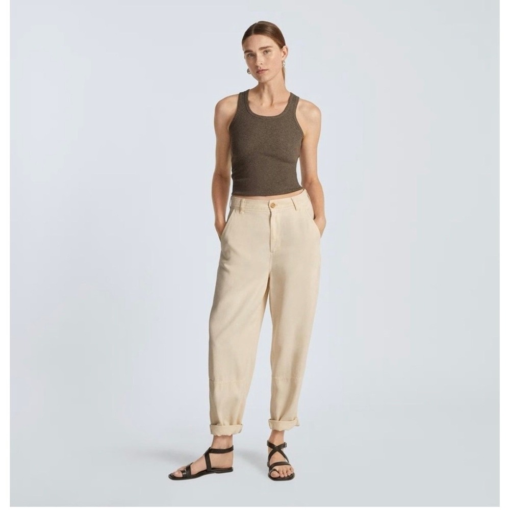 Everlane Tencel Relaxed Chinos Cream High Rise Tapered Leg Size 2